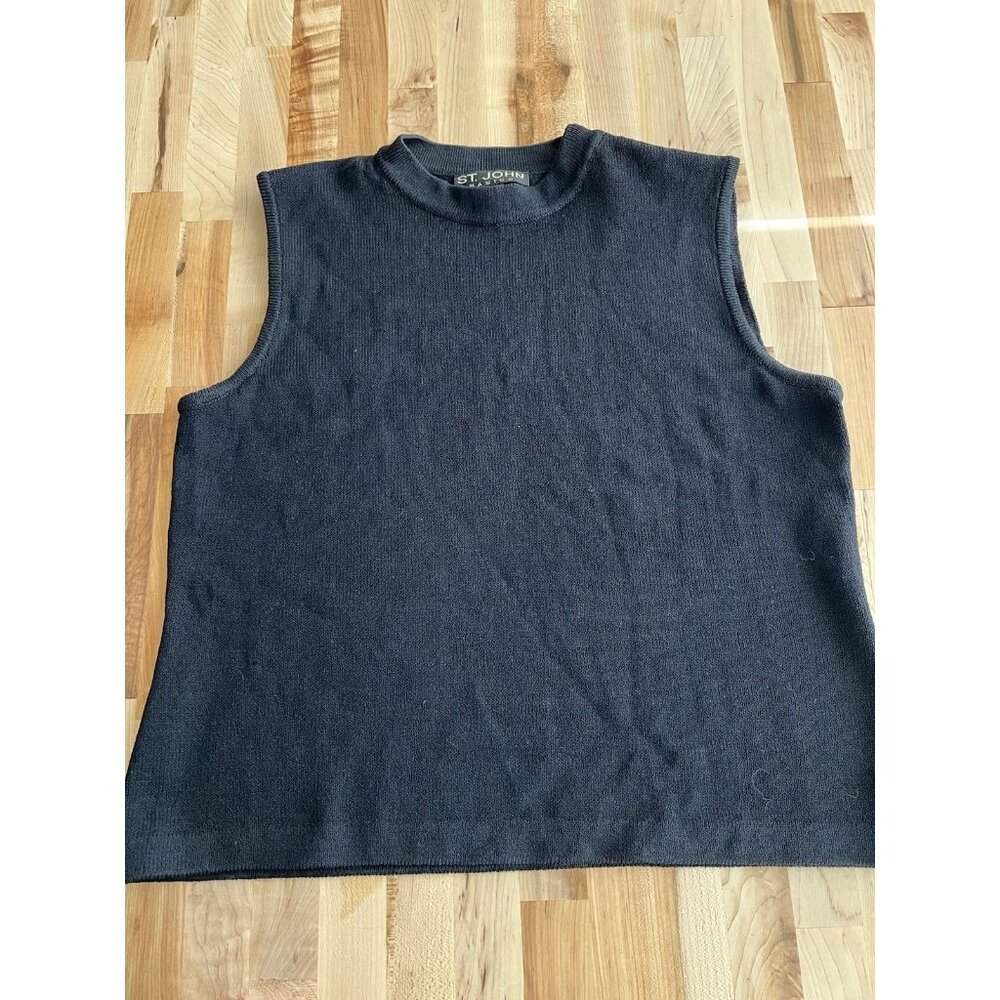 St John Basics Mock Neck Sleeveless Top Shoulder Zipper Wool Blend Knit Black M
